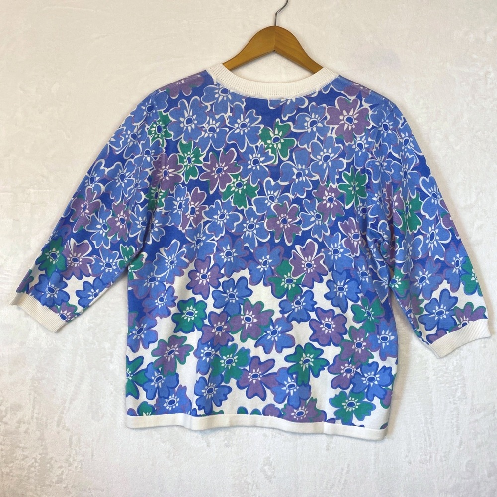 Bob Mackie Wearable Art Women Multicolor Floral Button Cardigan Sweater Size L - Picture 2 of 9